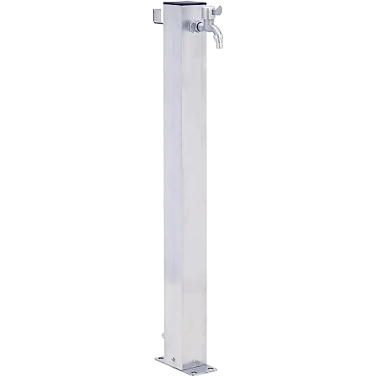 vidaXL Wassersäule für den Garten, Wasserhahn mit 1 Haken, Gartenwassersäule für Gartenbewässerung, Wasserzapfsäule Wasserzapfstelle, Edelstahl Quadratisch – Bild 1