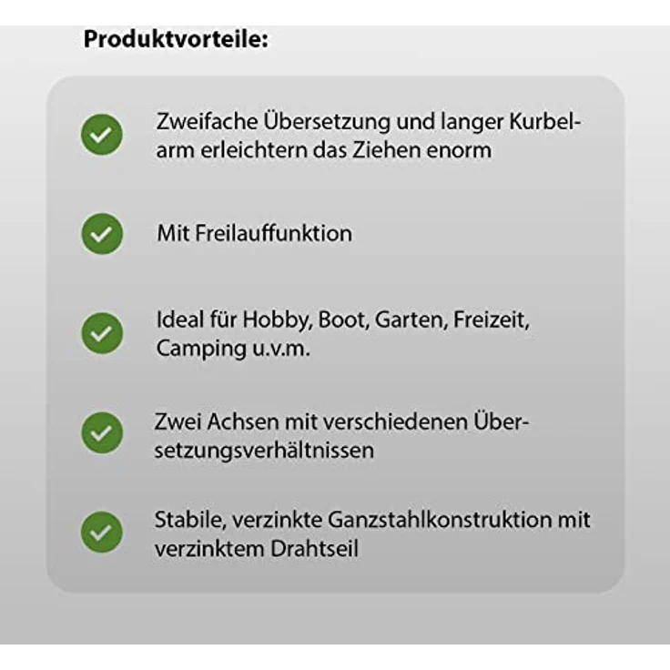 TRUTZHOLM Handseilwinde 1130 kg, 10 m, stabile Stahlkonstruktion mit zweifacher Übersetzung und 23 cm Kurbelarm – Bild 6
