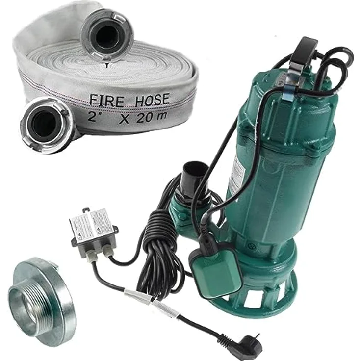 IBO Furiatka 1500 Fäkalienpumpe, 1500 W mit 20 m Feuerwehrschlauch und Storz-C Kupplung