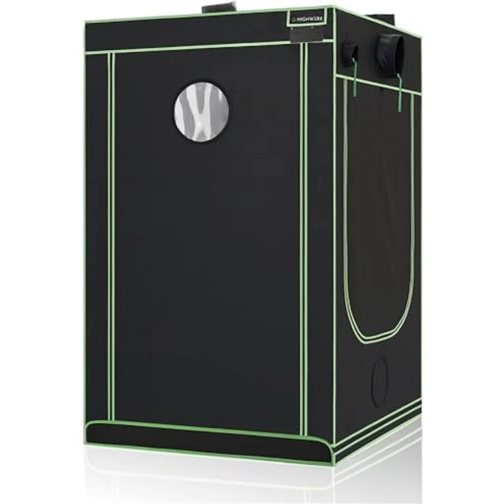 HIGHWERK Growzelt 120 x 120 x 200 cm, Indoor Grow tent, lichtdicht, hochreflektierend, schwarz-grün, für Pflanzen und Kräuter – Bild 3