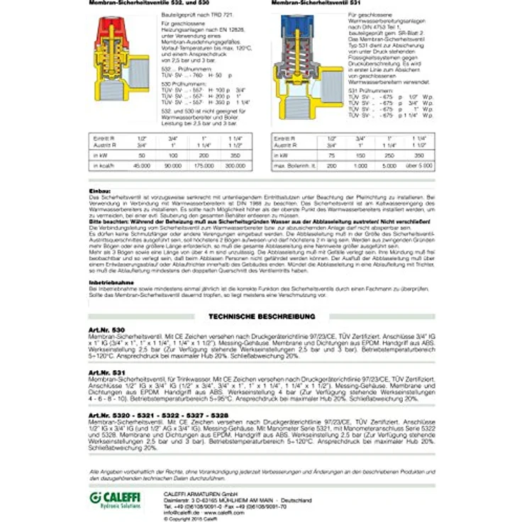 Caleffi Membran-Sicherheitsventil 1/2, 8 bar – Bild 6