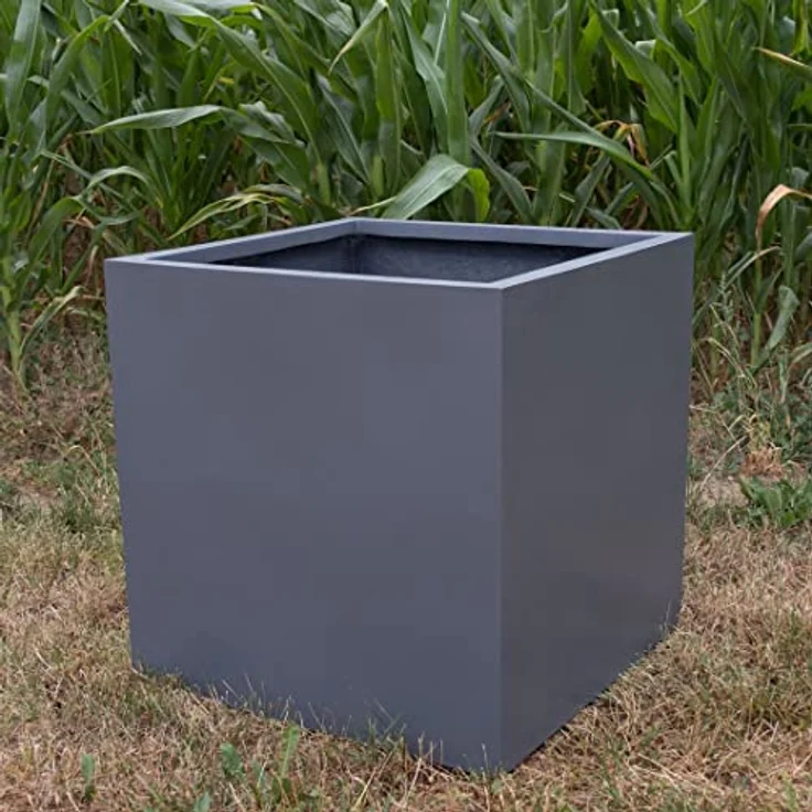 Elegant Einrichten Pflanzkübel Fiberglas anthrazit metallic, quadratisch 30x30x30 cm, UV-beständig und frostsicher – Bild 3