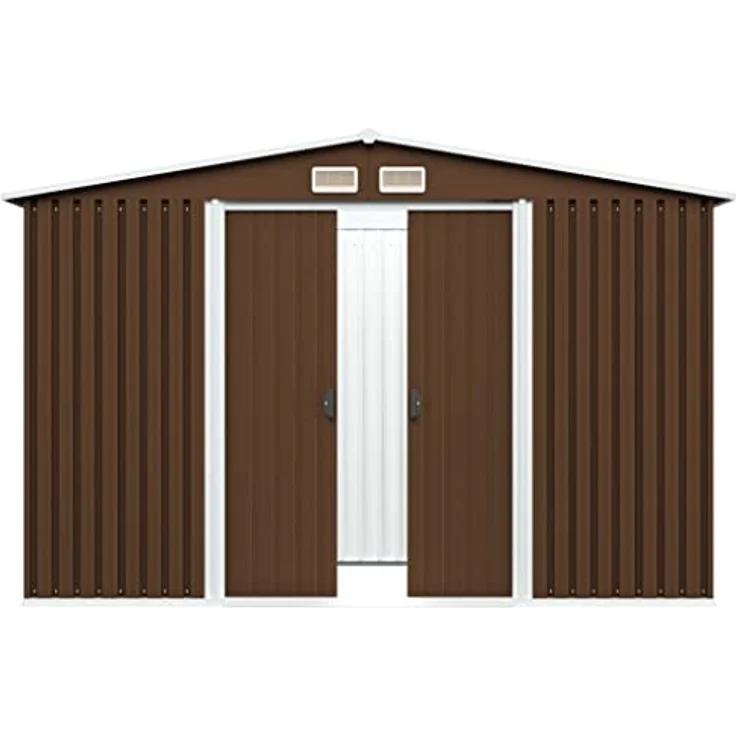 vidaXL Geräteschuppen mit 4 Entlüftungsöffnungen Schiebetür Gerätehaus Gartenhaus Schuppen Gartenschuppen Braun 257x205x178cm Stahl – Bild 3