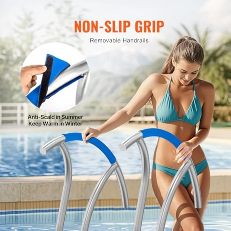 VEVOR Pool-Handlauf, 2 Stk., Edelstahl Pooleinstieg mit Grundplatte, 1395 x 810 x 100 mm, Haltegriff für Innen-/Außenpools, silberweiß – Bild 4