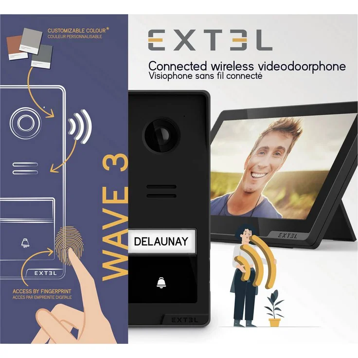 Extel Wave 3, drahtlose Video-Türsprechanlage mit Monitor in Anthrazit und Schwarz, QR-Code Zugang und App Steuerung