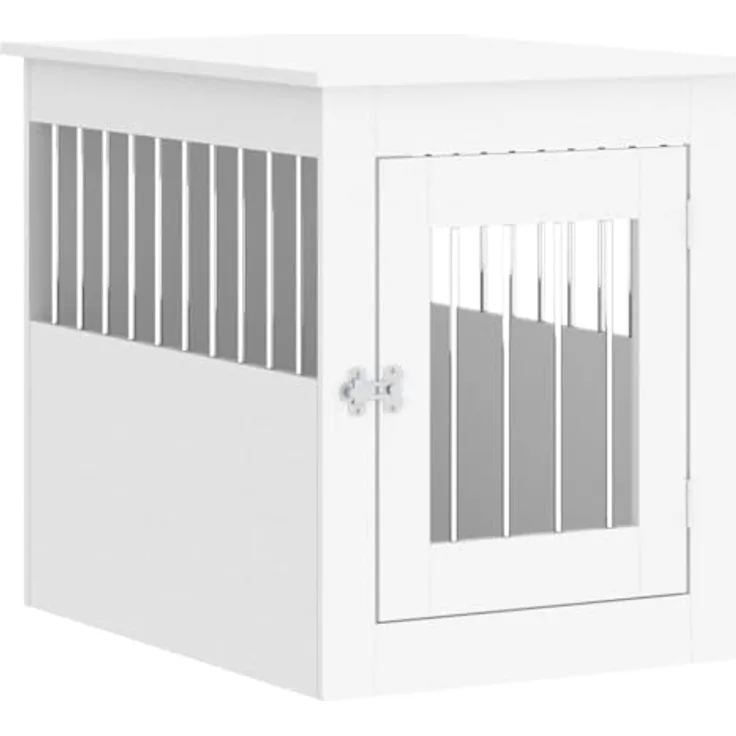 vidaXL Hundekäfig im Möbelstil, Abschließbar Hundebox mit Tür, Hundehütte Beistelltisch mit 2-in-1-Funktion, Hundehaus Haustierkäfig, Weiß 55x75x65 cm Holzwerkstoff
