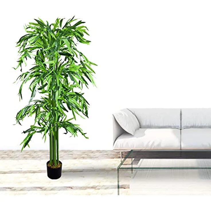 Decovego Bambus Bambus-Strauch Kunstpflanze Kunstbaum Bambusbaum Künstliche Pflanze Bamboo Echtholzstamm Deko 140 cm – Bild 3