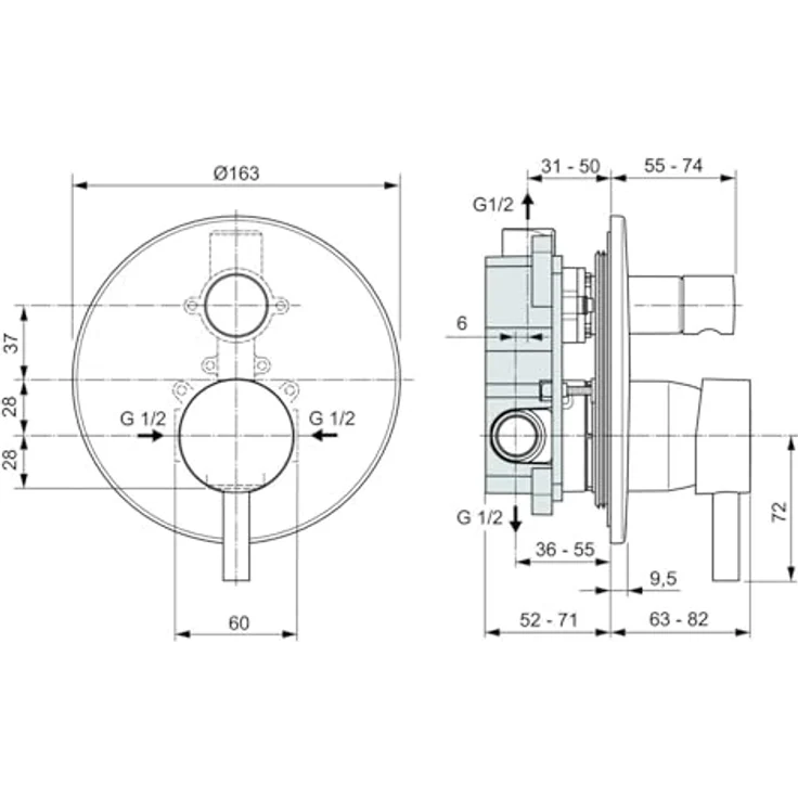 Ideal Standard Ceraline A6939AA Einbau-Mischbatterie für Badewanne, Einhebelmischer mit Umsteller, komplett verchromt – Bild 2
