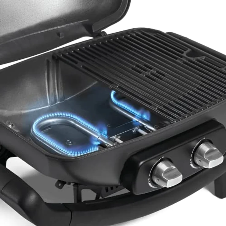 BURNHARD Tragbarer 2-Brenner Gasgrill WAYNE inkl. Rollwagen, 3,5 kW bis zu 300°C Kompaktgrill mit Aludruckguss Brennkammer inkl. Abdeckhaube, Gusseisen Grillrost, 2 Edelstahlbrenner mit Piezozündung – Bild 5