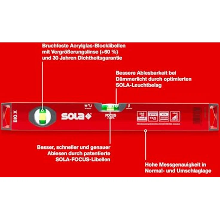 SOLA - BIGX80 Wasserwaage L.80cm BIG X Libelle/Lupeneffekt/Alu.-Profil – Bild 4