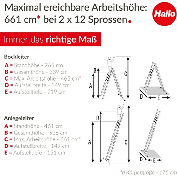 Hailo Sprossenschiebeleiter S110 Pro, Trittleiter mit 2x12 Sprossen – Bild 6
