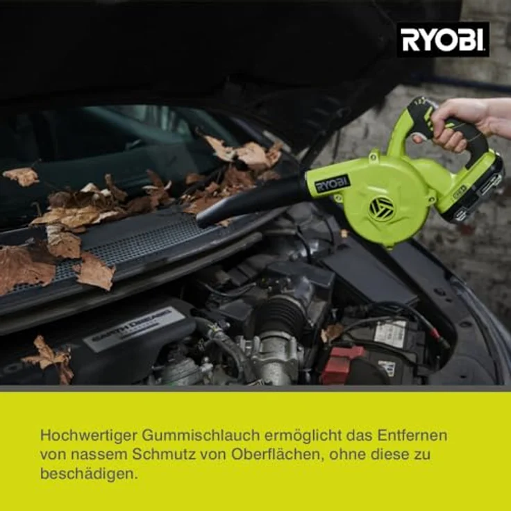 Ryobi R18RB-0 Akku-Gebläse 18V R18RB-0, geeignet für Sägemehl, Holz--Metallspäne, 3-Stufen Geschwindigkeitseinstellung, mit hochwertigem Gummischlauch, GripZone, ONE plus Laubbläser – Bild 6