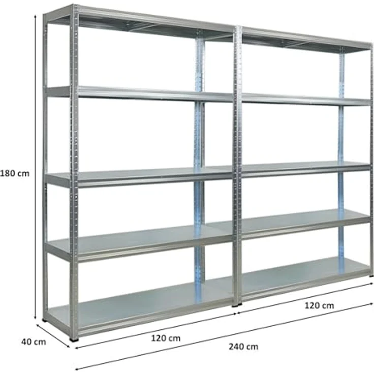 Proregal Metallregal Mega Deal Steel Eagle, 5 Fachböden, Traglast 130 kg pro Boden, verzinktes Metall, Steckmontage, 180 x 120 x 40 cm – Bild 2