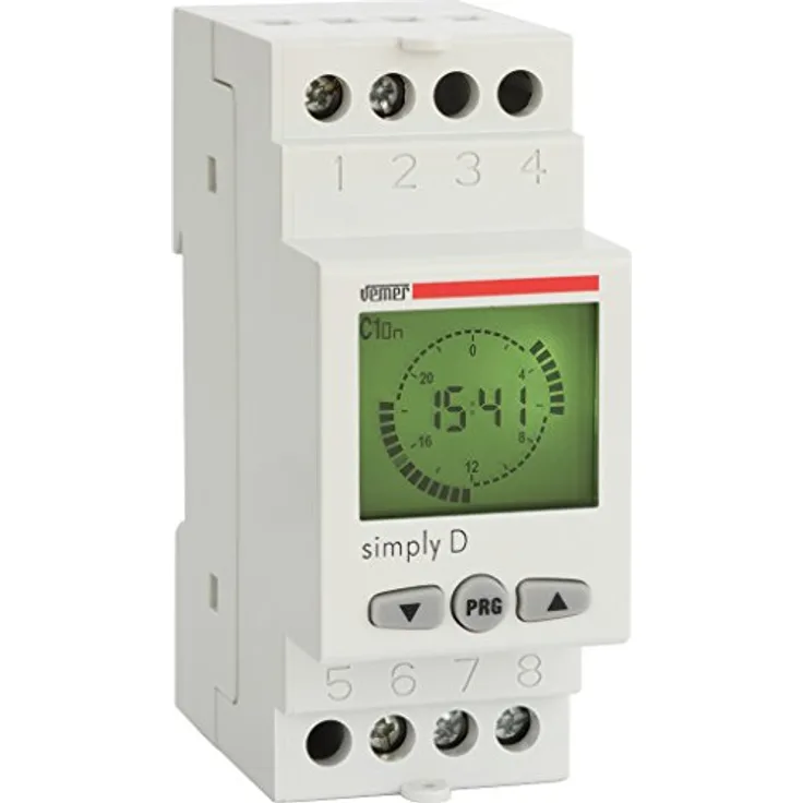 VEMER VE512000 Simply D Digitale Zeitschaltuhr mit Täglicher Programmierung, DIN-Schienenmontage, hellgrau