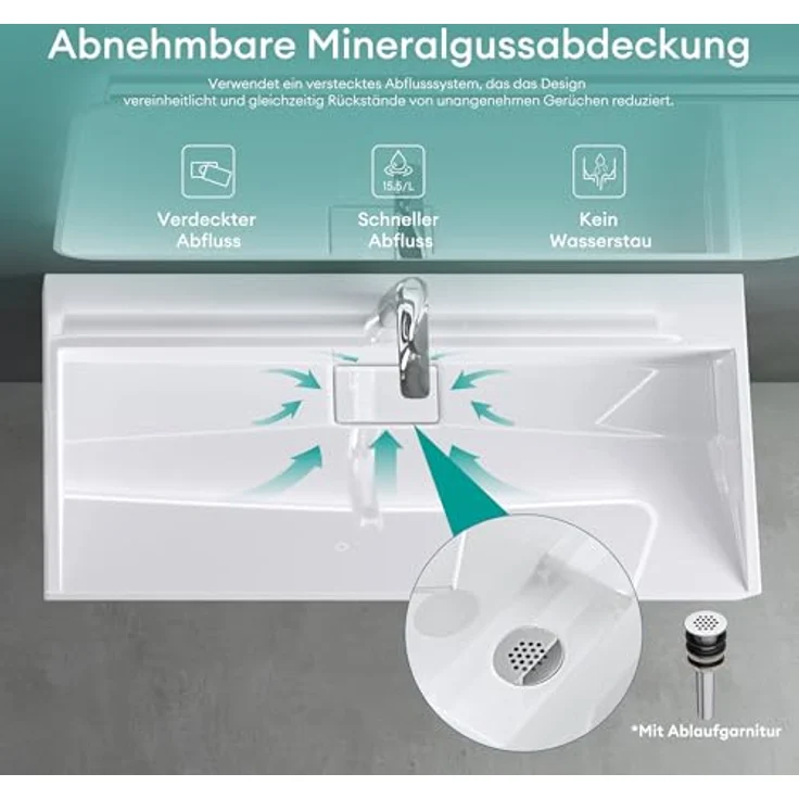 Mai & Mai Aufsatzwaschbecken Waschbecken Col19, Design Waschbecken inkl. Ablaufgarnitur, Gussmarmor, weiß – Bild 3
