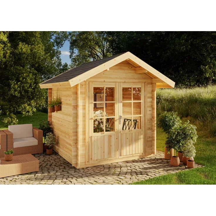 Alpholz Gartenhaus Palma, BxT: 261x261 cm, Naturbelassen mit Leimholz-Doppeltür, 28 mm Wandstärke - Preisvergleich