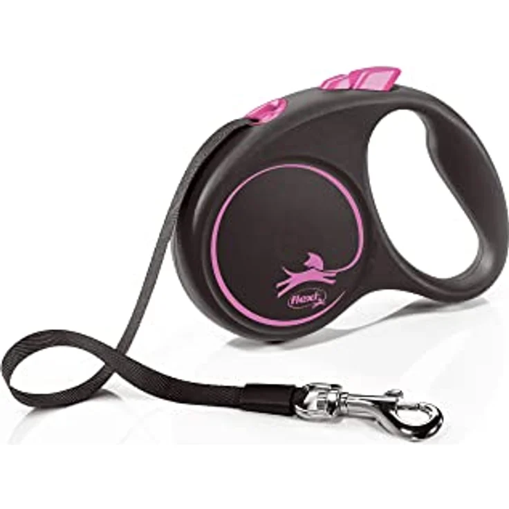 flexi Rollleine Design - Schwarz/Rosa - S, Lange Roll-Leine für Hunde – Bild 1