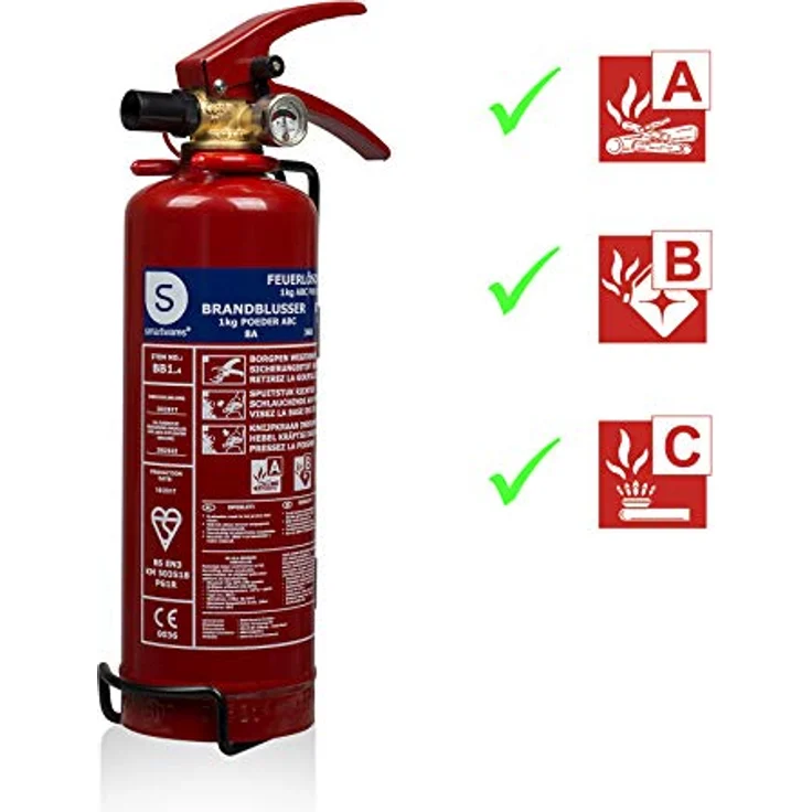 Smartwares ABC Feuerlöscher 1 Kg-Pulverlöscher mit Halterung und Manometer, 1kg, SW BB1 – Bild 3