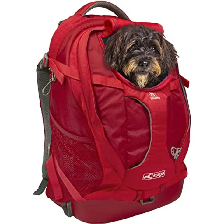 Kurgo G-Train Rucksack, Mit integriertem Hundefach, Wasserfester Boden, Mit Flaschenhaltern, Für Haustiere bis 11 kg, Rot, 33 x 53 x 25 cm – Bild 1