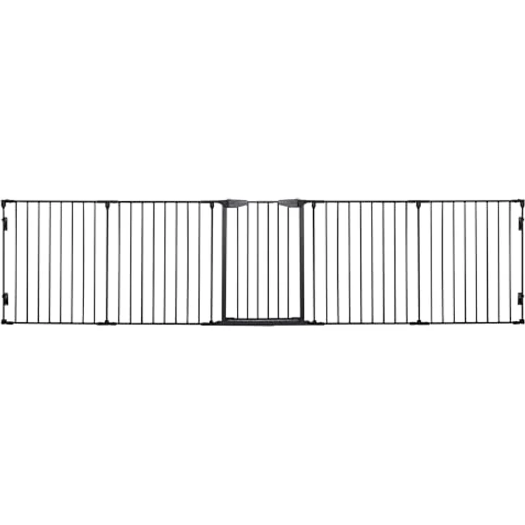 PawHut Welpenauslauf 2 in 1 Klappbares Absperrgitter für kleine und mittelgroße Hunde, 300 x 74,5 cm, Metall, Schwarz – Bild 1