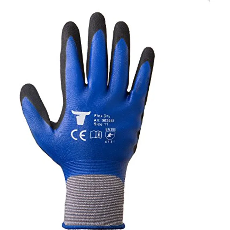 STIER Montagehandschuhe, 12 Paar, Flex Dry, Größe 8, Nitrilbeschichtet, Abrieb-& Weiterreißfest, blau, Öl- und Wasserbeständigkeit