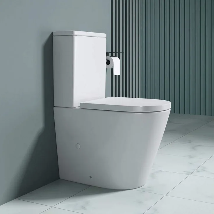 doporro Tiefspül-WC Design Stand-WC Toilette Silent-Close spülrandlose Toilette, Wandmontage, oval, Keramik, weiß