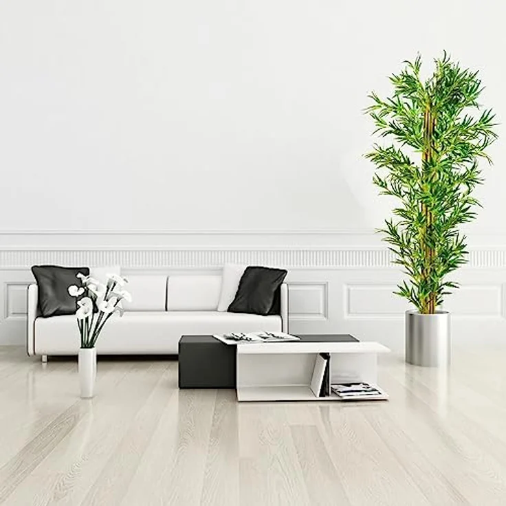 PLANTASIA Kunstpflanze Bambus Strauch 190 cm, authentischer Stamm mit 1840 Blättern, Echtholzoptik, schwarzem Untertopf – Bild 2