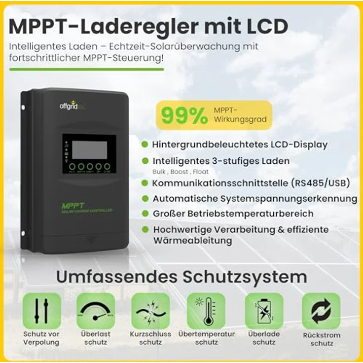 Offgridtec Autark Pro XL 24V 800W Solaranlage, 2000W Sinus-Spannungswandler, 100Ah LiFePO4 Akku, MPPT Laderegler mit Display, Plug & Play für Wohnmobil & autarke Haushalte – Bild 5
