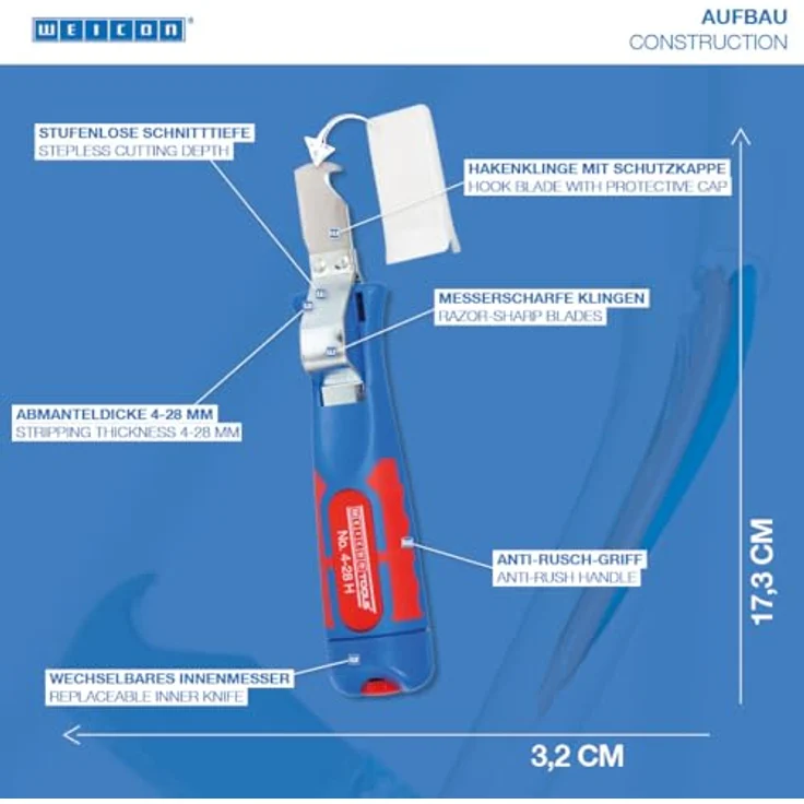 WEICON Kabelmesser No.4-28 H variable Schnitttiefe von 4-28 mm inkl. Hakenklinge – Bild 4