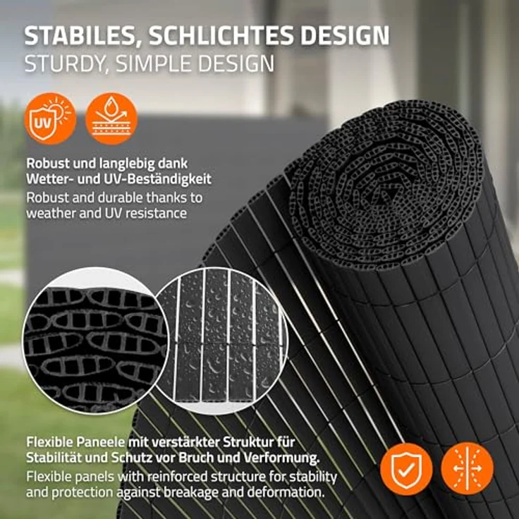ECD Germany PVC Sichtschutzmatte 120x300 cm, Anthrazit, UV-beständig, wasserdicht, 3-Gewicht-Verstärkung, ideal für Garten, Balkon und Terrasse – Bild 3