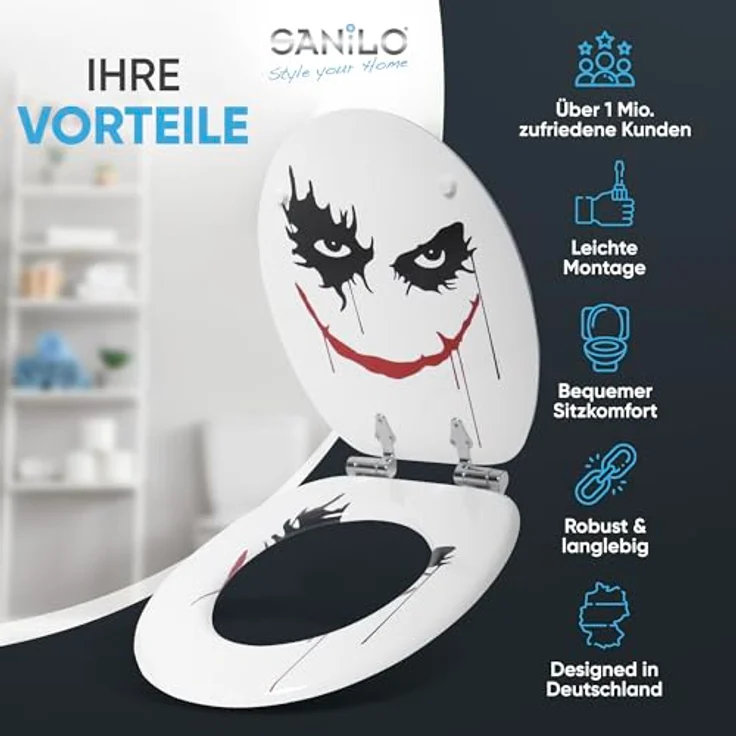 Sanilo WC Sitz Joker, Toilettendeckel aus Holz mit Absenkautomatik, antibakterieller Oberfläche, 47 x 37,7 cm – Bild 2