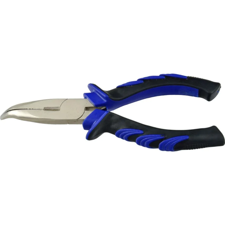 TRIZERATOP Spitzzange gebogen 200mm, Telefonzange mit induktiv gehärteten Schneidflächen und ergonomischen rutschfesten Griffen