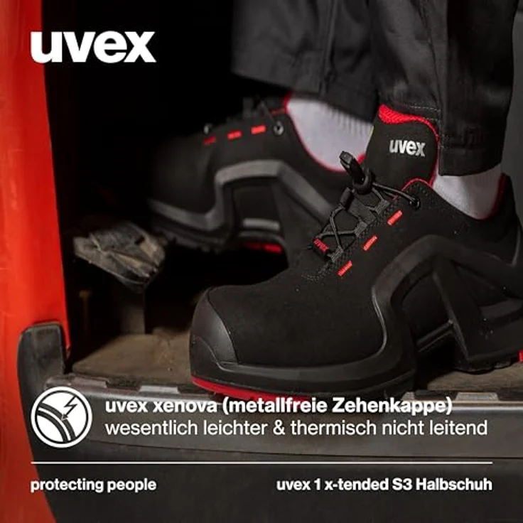Uvex 85162 uvex 1 x-tended support Arbeitsschuh, metallfreie Zehenschutzkappe, Durchtritthemmung, Mikrovelours, dämpfende PU-Zwischensohle, schwarz – Bild 3
