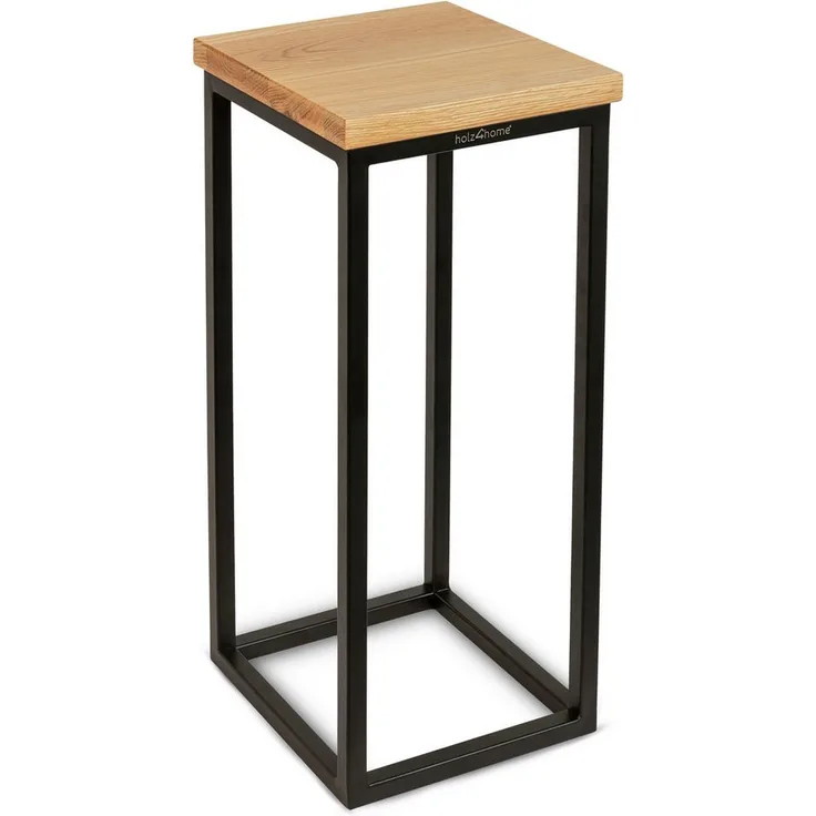 holz4home® Blumenständer Dekoständer aus Eichenholz Massiv Natur Geölt I Dekosäule Stahlrahmen, Loft- und Industriestil, Stahlrahmen, naturgeölt