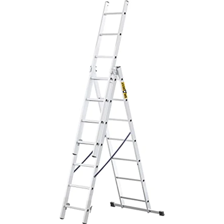 DRABEST Aluleiter Mehrzweckleiter 3-teilig Industrieleiter 3 x 7 Sprossen Basic Belastbarkeit 150 kg Arbeitshöhe 4,23 m inkl. Eimerhaken – Bild 1