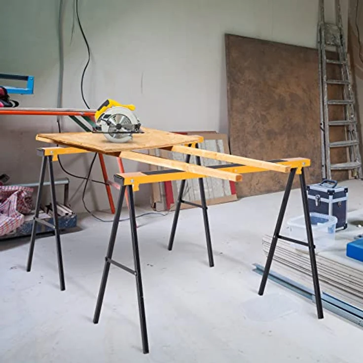 Durhand Sägebock 2er-Set Klappbar, rutschfestes Unterstellbock aus Metall in Gelb, 250 kg Tragkraft, 99,5 x 50 x 76 cm – Bild 2