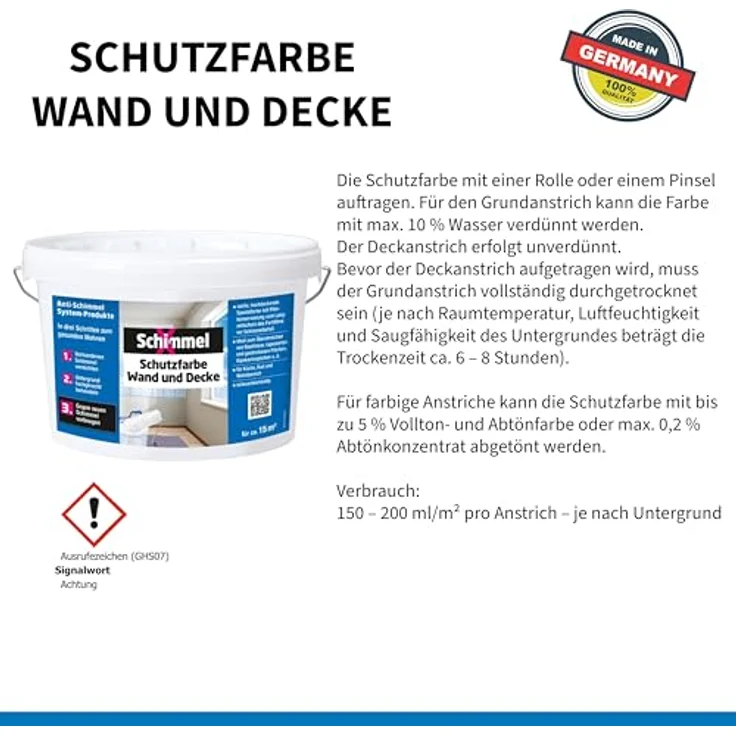 Schimmel X Schimmel-X Schutzfarbe, hochdeckende Wandfarbe für innen, weiß, 2,5 L – Bild 2