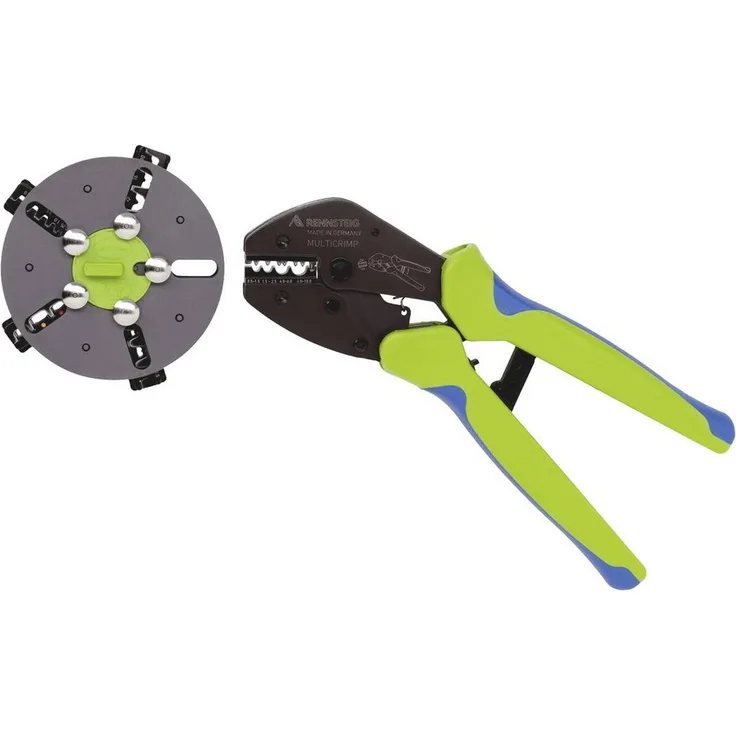 Rennsteig Werkzeuge Multicrimp 629 005, 5-teiliges Crimpzangen-Set mit ergonomischer Ein- und Zweihandbedienung und Gürtelclip