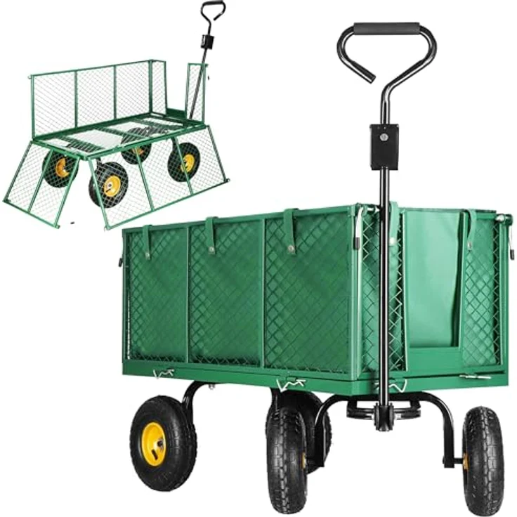SPRINGOS Bollerwagen Handwagen Transportwagen, herausnehmbare Plane, 400 kg belastbar, einfaches Manövrieren auf unebenem Gelände – Bild 1