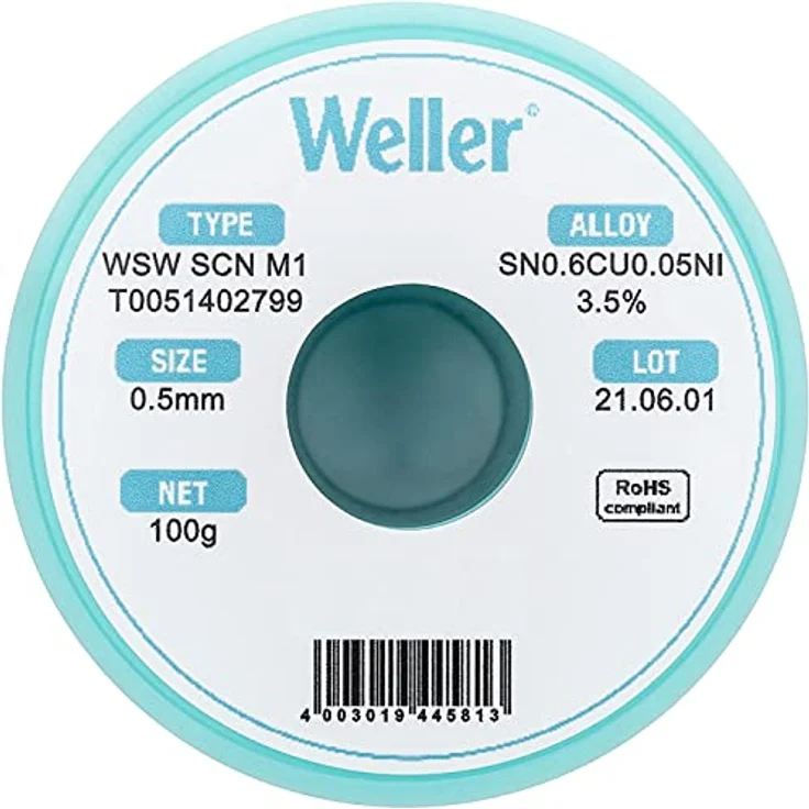 Weller Lötdraht, 0.5mm, Sn99.3-Cu0.6-Ni0.05, 100g (T0051402799) – Bild 2