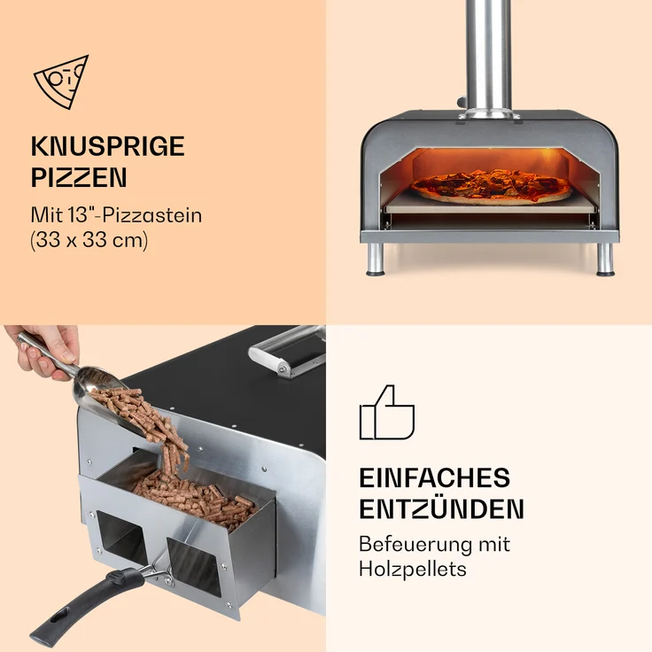 Diavolo Pizza-Pelletofen inkl. Pizzastein Thermometer Edelstahl Schwarz – Bild 3