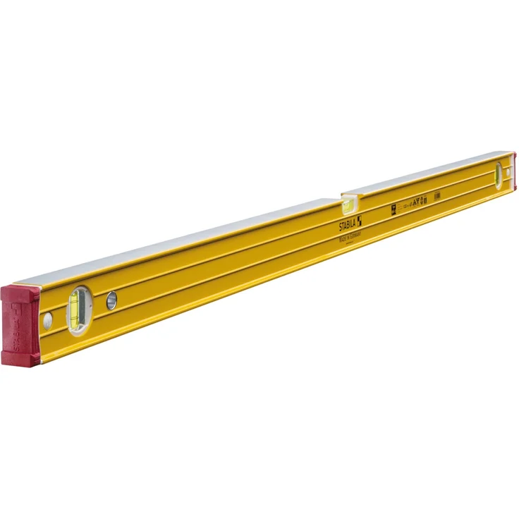 STABILA Wasserwaage Type 96-2, 122 cm, extrasteifes Alu-Profil, 1 Horizontal-Libelle, 2 Vertikal-Libellen, stoßdämpfende Endkappen, integrierte Rutsch-Stopper, Made in Germany – Bild 1