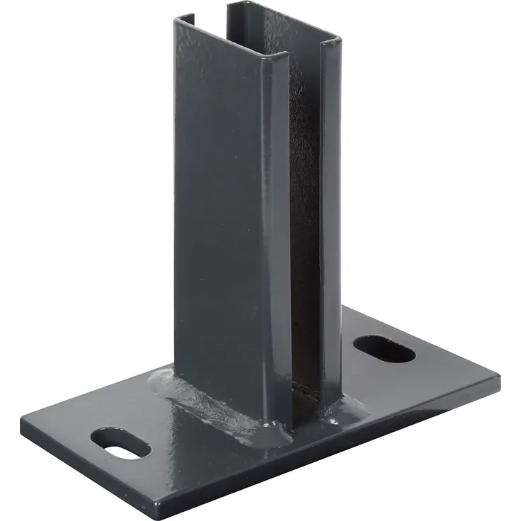 Alberts Pfostenträger für Zaunpfosten für Doppelstabmatten | zum Aufschrauben | feuerverzinkt, anthrazit kunststoffbeschichtet RAL 7016 | Platte 150 x 80 mm | für Pfosten 60 x 40 mm 
(686987)