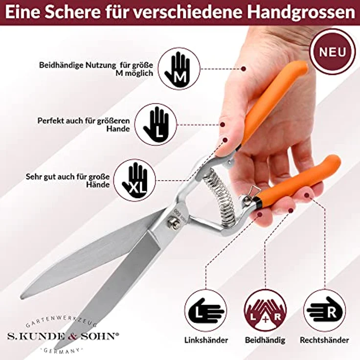 S. Kunde & Sohn Germany - SKS 500 Tradition - geschmiedete Hochleistungsschere 4-in-1 Schere mit massiven Schneideblättern, Orange – Bild 4