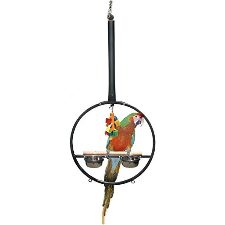 Montana Cages Hängefreisitz für Papageien Playring, pulverbeschichtet, Antik, 60 cm Durchmesser, inkl. Holzstange und Edelstahlnäpfen