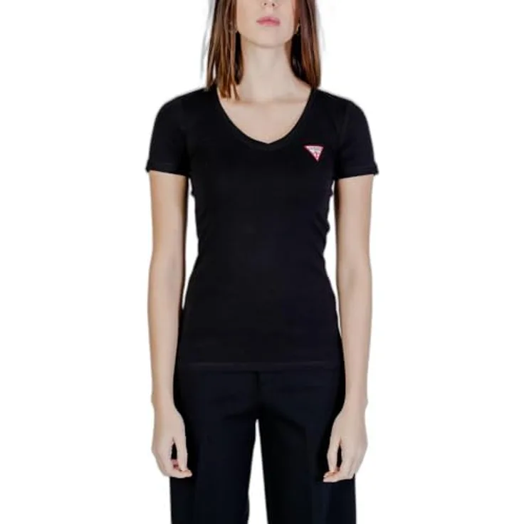 MGA Damen T-Shirt V-Ausschnitt, Slim Fit, Schwarz, Größe S aus 95% Baumwolle und 5% Elastan