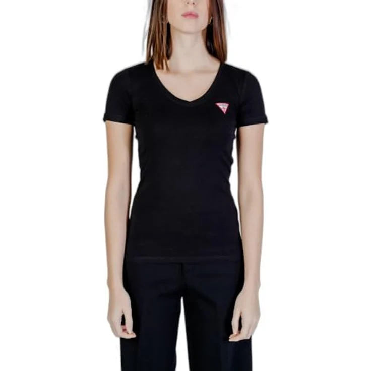 MGA Damen T-Shirt V-Ausschnitt, Slim Fit, Schwarz, Größe S aus 95% Baumwolle und 5% Elastan – Bild 1