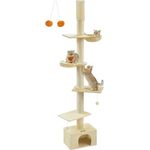 Feandrea deckenhoher Katzenbaum XXL beige, 231-291 cm höhenverstellbar, mehrstufig mit 11 cm dicken Stämmen