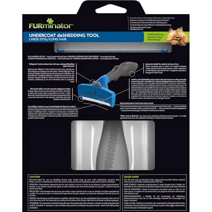 FURminator Fellbürste für langhaarige große Hunde, deShedding-Tool mit Edelstahlkante und FURejector, 10,2 cm Kantenlänge – Bild 10