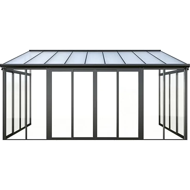 Juskys Wintergarten 16 m² - mit kristallklaren Wänden, Doppel-Schiebetüren & UV-Schutz - wasserdicht & winterfeste Überdachung aus Aluminium - Grau